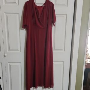 Red Cowl Neck Midi Gown with 3/4 Sleeves